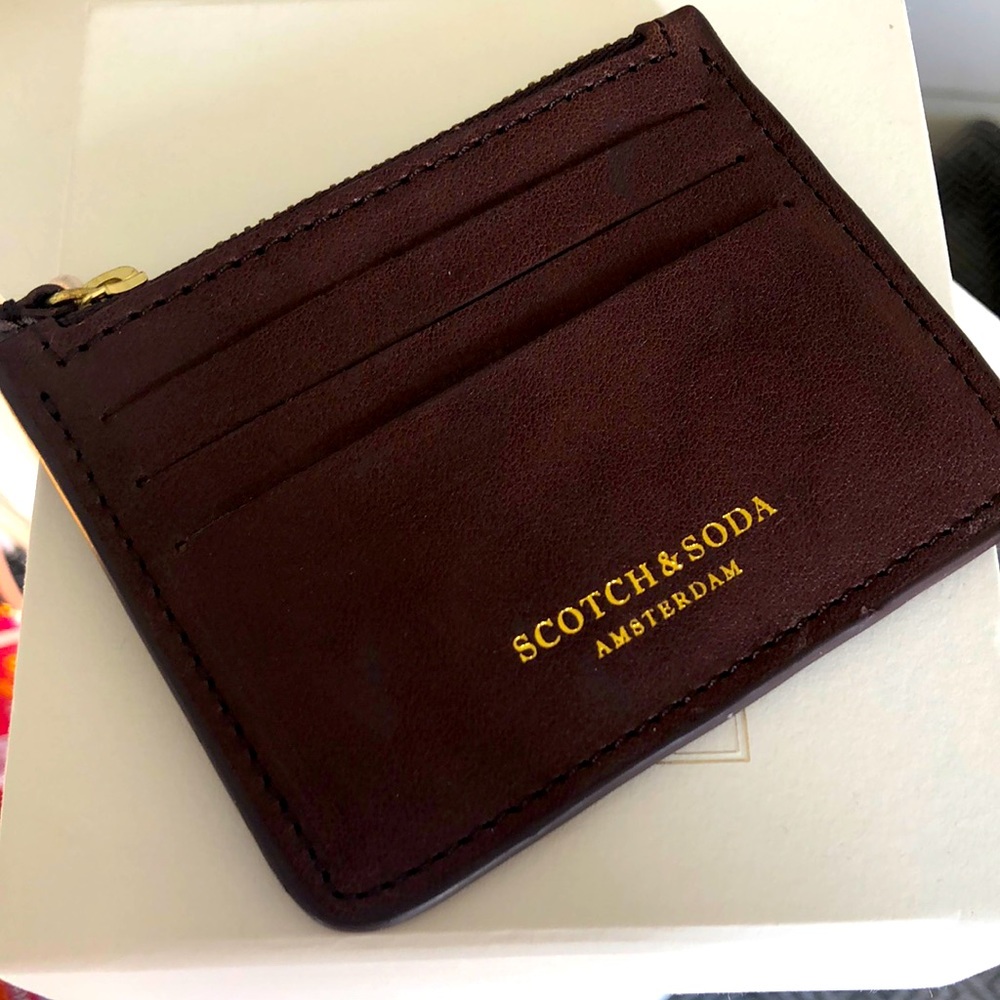 Scotch & Soda Burgundy Leather Card Wallet with Gold Logo